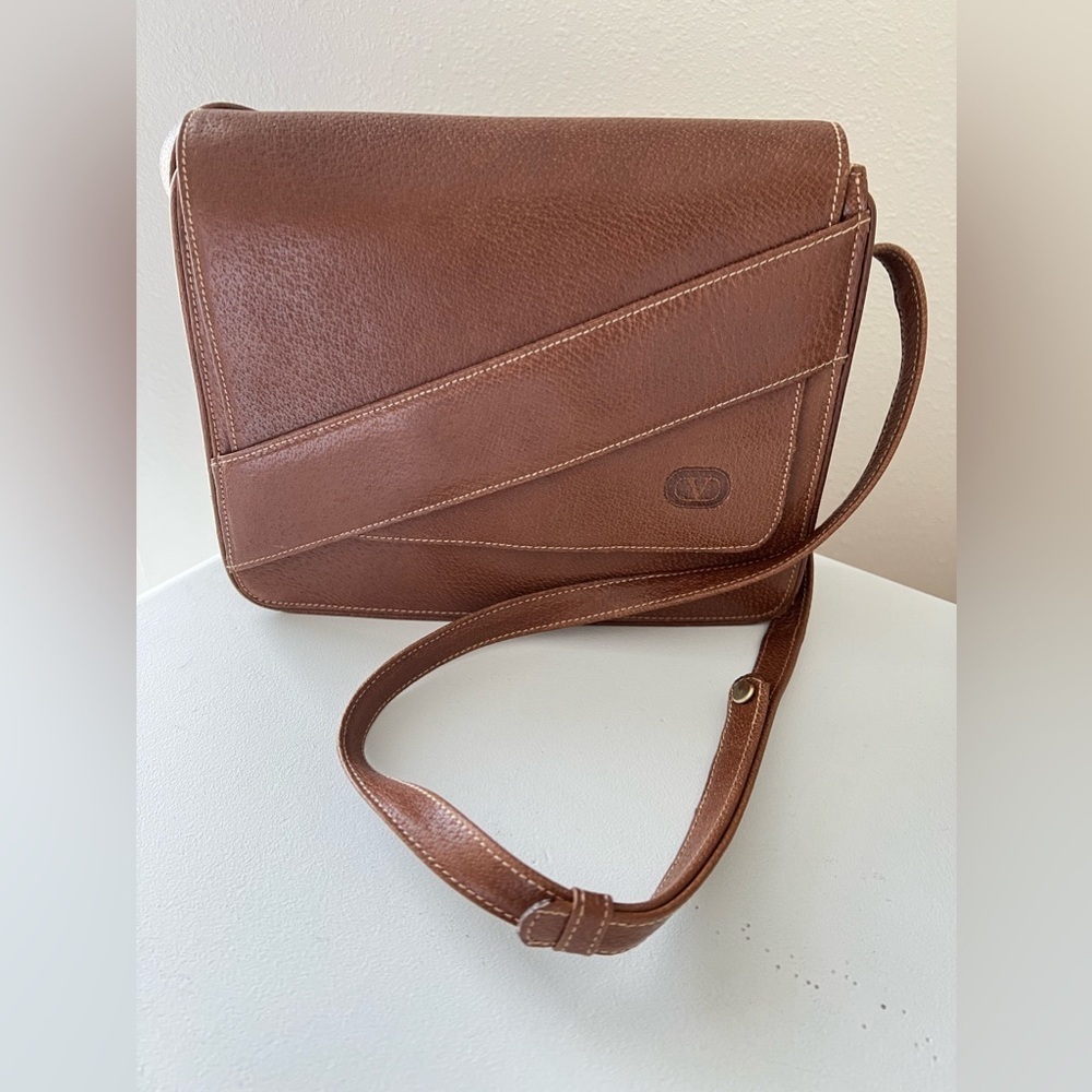Valentino Garavani Brown Leather Single Strap Shoulder Bag Italy | Vtg Authentic